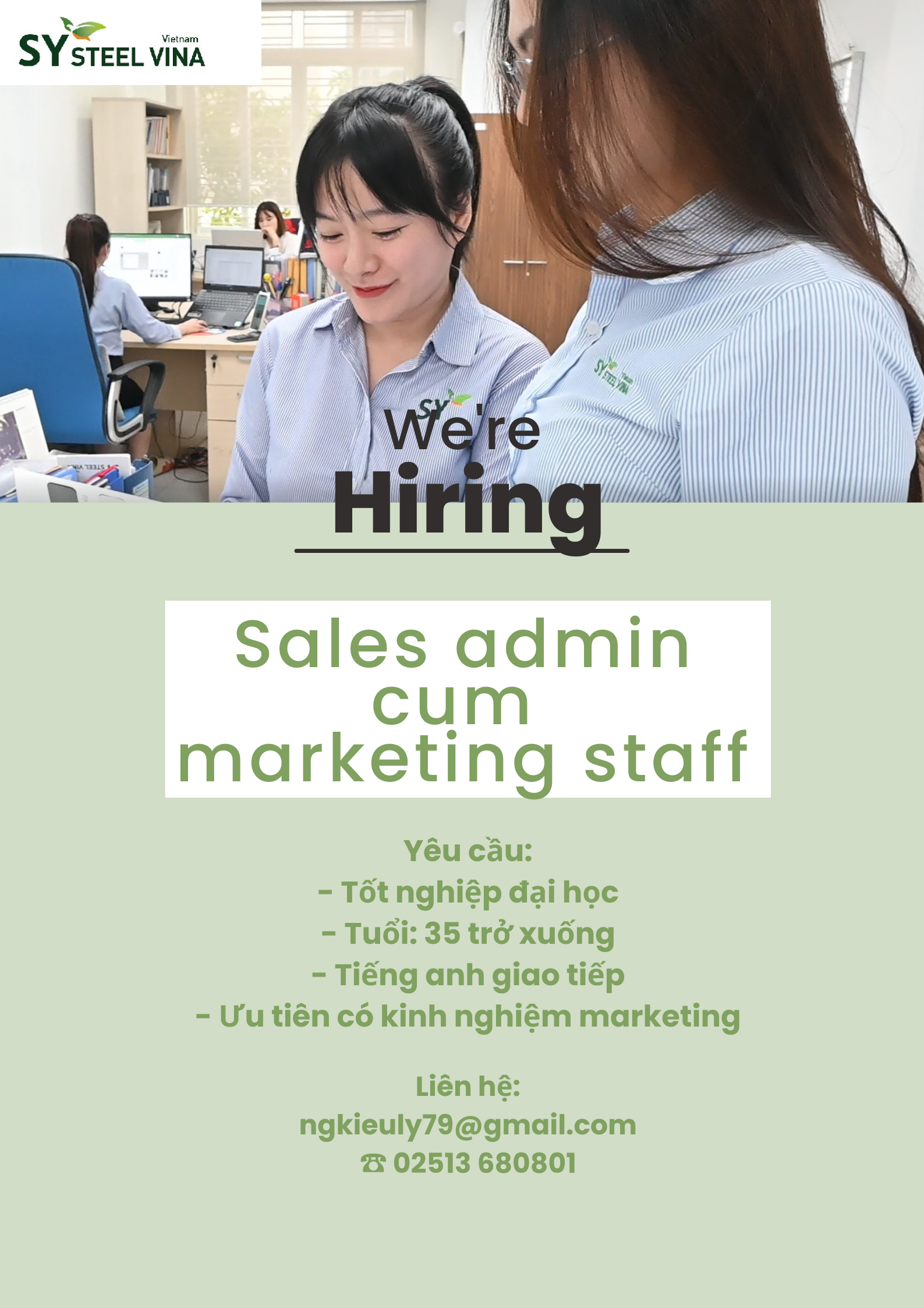 CÔNG TY CỔ PHẦN SYSTEEL VINA TUYỂN DỤNG SALES ADMIN CUM MARKETING STAFF